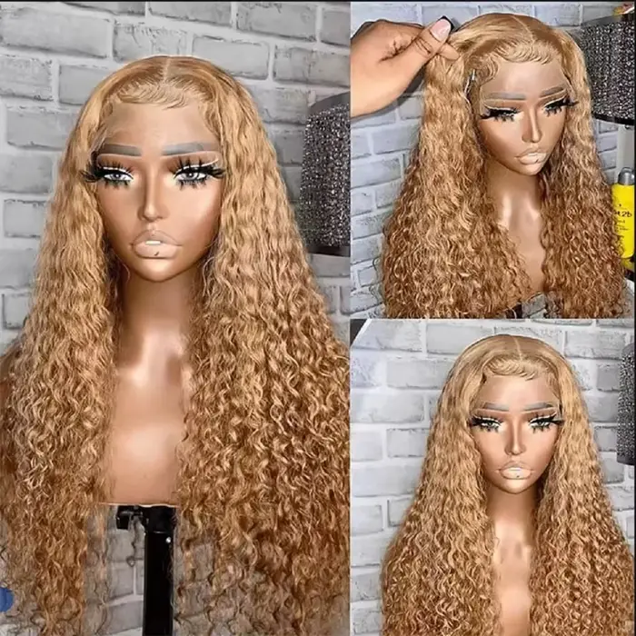 # 27 perruque avant en dentelle blond miel 30 pouces perruque frontale vague profonde perruque de ch