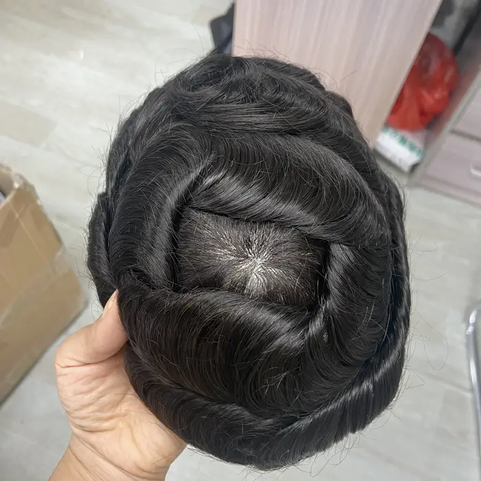 Toupet en dentelle avec base en PU pour hommes, unité de système de remplacement de cheveux humains,