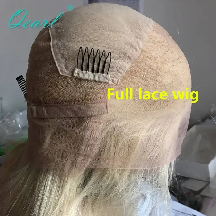 Platine-Perruque Full Lace Wig Brésilienne Naturelle, Cheveux Blonds Agaçants, Transparent HD, Nmini