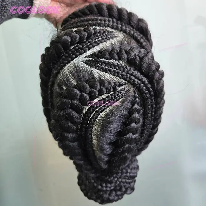 Perruque tressée sans colle avec chignon cornrow