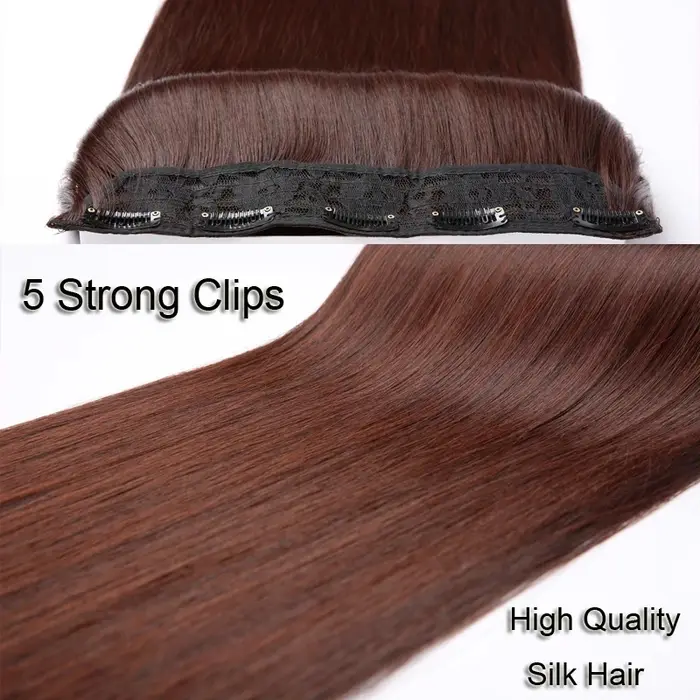 Extensions capillaires synthétiques invisibles à 5 clips, postiche longue et lisse de 24 pouces rési