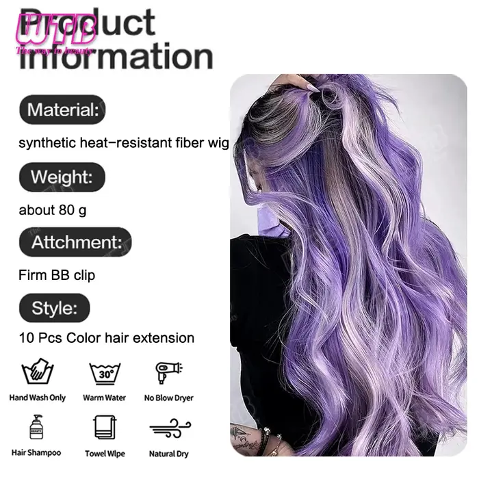 Extensions de cheveux synthétiques colorées avec clip BB