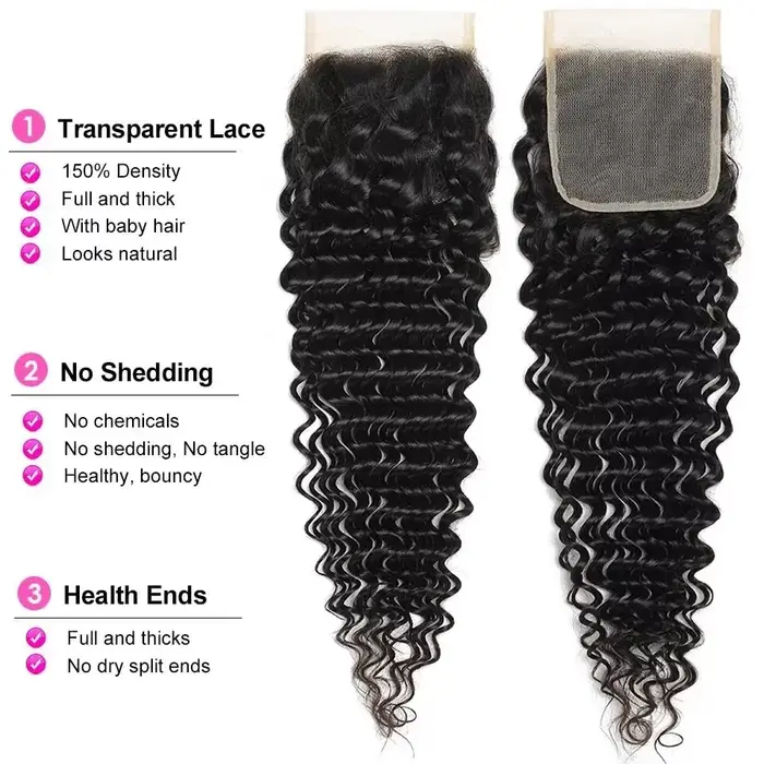 Extensions de cheveux humains bouclés birmans avec frontal