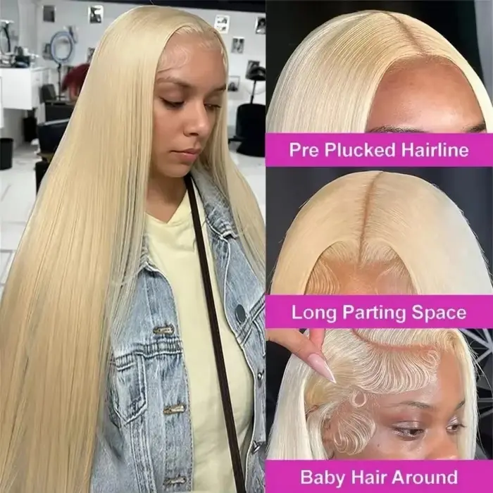 Perruque Lace Frontal Wig brésilienne naturelle, cheveux lisses, blond 613 Hd, 13x6, 13x4, pour femm