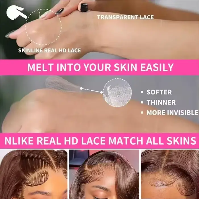 Dentelle transparente frontale complète 13x4 HD de densité 220 # 4 perruques de cheveux humains de p