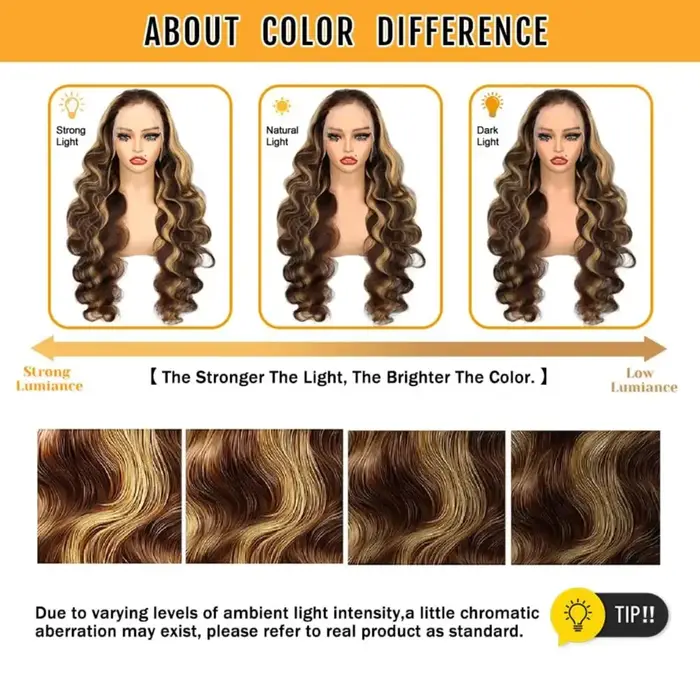 Perruques Lace Front 13x4 HD Highlight Body Wave en Cheveux Humains pour Femmes, Sans Colle, Pré-Plu