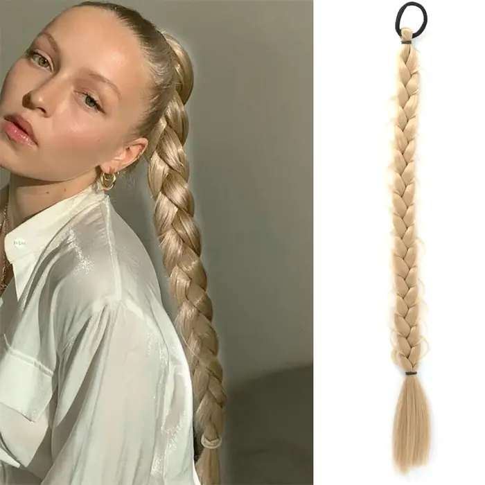 LUPU tressé longues Extensions de queue de cheval avec bande élastique cheveux fibres synthétiques 24 pouces tresses