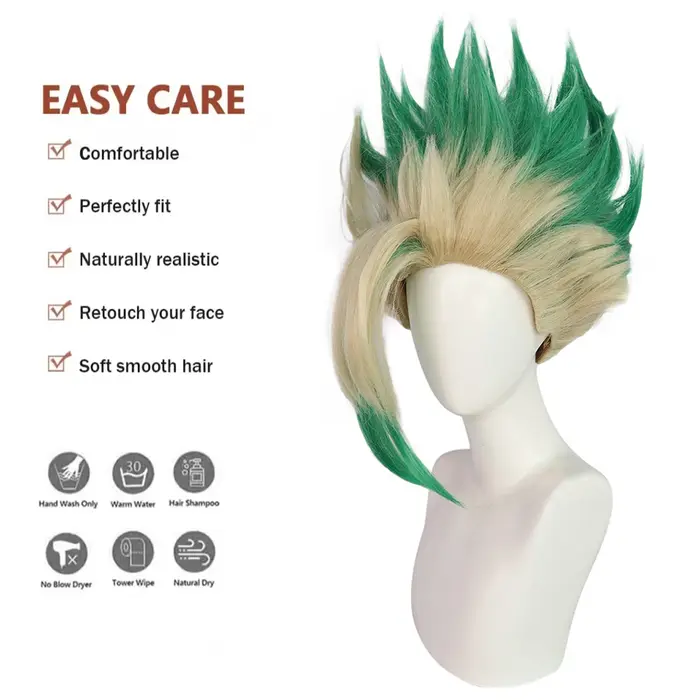 Anime Ishigami Senku ‌ ‌ Cosplay cheveux synthétiques Dr.Stone vert dégradé adapté aux fêtes quotidiennes jeu de rôle