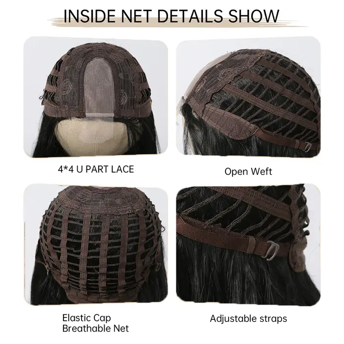 Perruque Lace Front Wig synthétique lisse et longue, perruque avec raie centrale naturelle, brune et