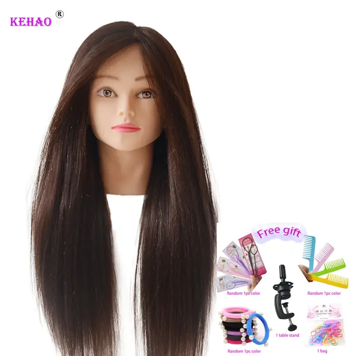 Tête de poupée en cheveux réels 85%, pour coiffure, coiffure, Mannequin professionnel, coiffage pour pratiquer, fer à boucles chaudes, lisser
