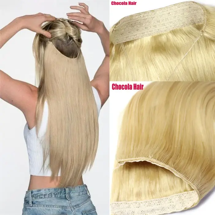 Halo Hair-Extensions de cheveux humains, postiche droite naturelle, fil de cheveux, ligne de poisson