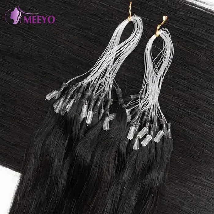 Extensions de cheveux humains Remy lisses à micro-boucles, extensions de cheveux à micro-perles, ext