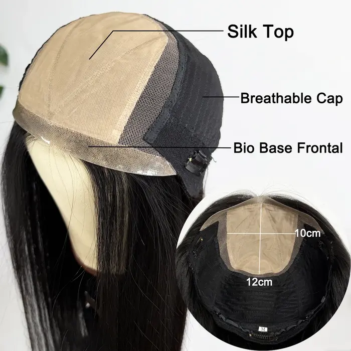Perruque 100% Cheveux Humains Naturels avec Base en Soie et PU Bio