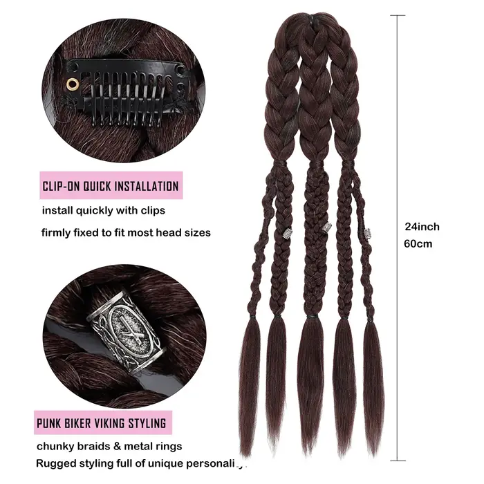 Perruque Mohawk Viking pour Homme avec 5 Tresses Épaisses
