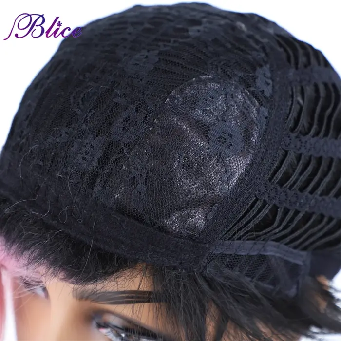 Blice-Perruque Synthétique Courte pour Femme, Perruques Colorées, Bouclée Naturelle, Frange Latérale, Fabriquée à la Machine, Mélange de Documents, Rouge Noir et Rose