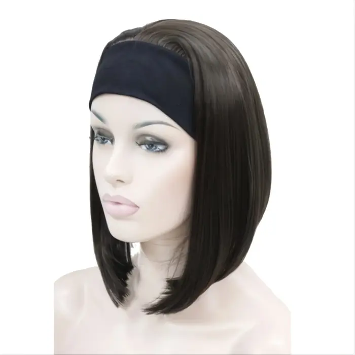 Perruque Bob courte naturelle avec bandeau réglable – Perruque synthétique élégante pour femme |   L