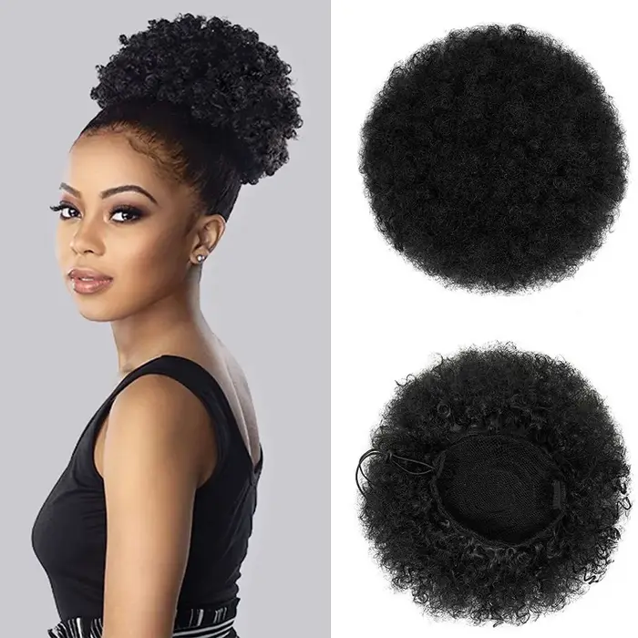 Chignon Afro Puff 8 pouces | Queue de cheval crépue bouclée avec cordon de serrage pour femme |