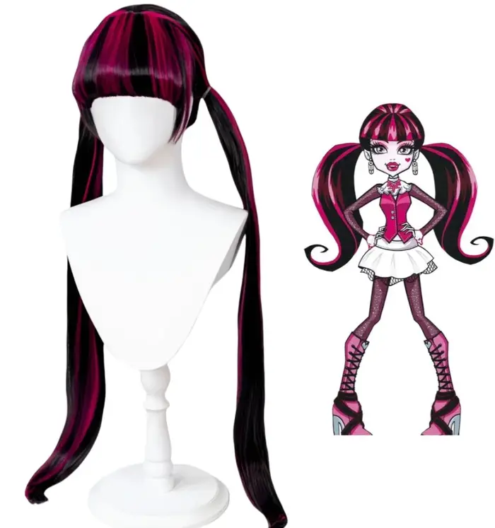 REEWES 40 pouces de Long noir rose droite cheveux synthétiques monstre haute Draculaura perruque ave