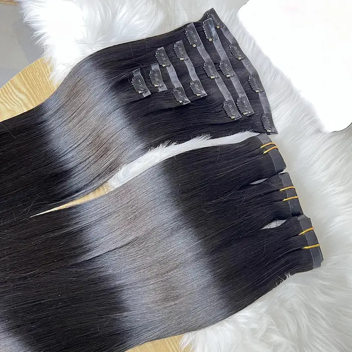 Clips sans couture 100g 7 pièces/ensemble cru non transformés # Extensions de cheveux humains de cou