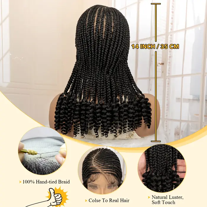 Perruque tressée pleine dentelle avec extrémités bouclées, tresses synthétiques Cornrow pour femmes 