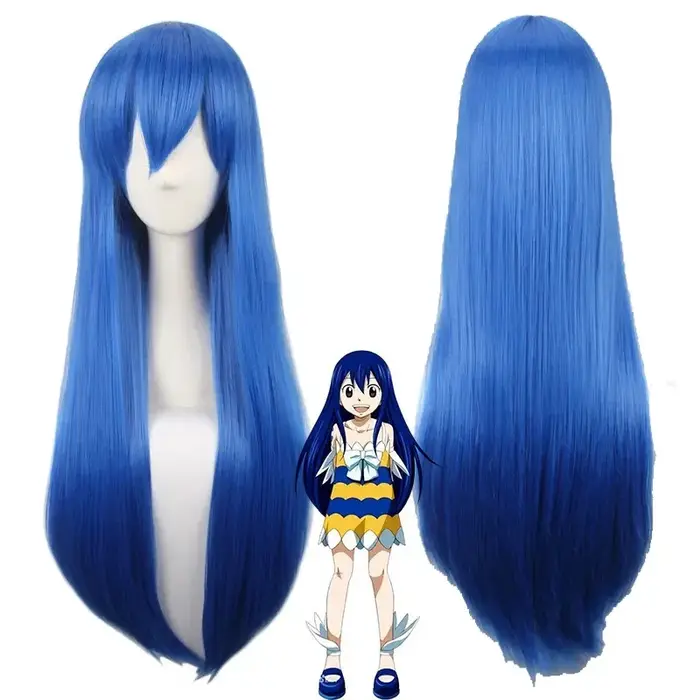 Anime Fairy Tail femmes Wendy Marvell Cosplay perruque Wendy Marvell bleu cheveux longs raides perru