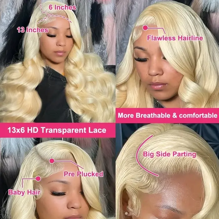 Perruques de cheveux humains blondes 613, ondulées, avec dentelle transparente HD 13x4 13x6, densité