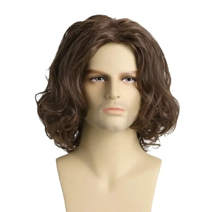 Perruque Courte Marron Moelleuse pour Homme, Style Euro-Américain, Unisexe, Cheveux Bouclés Rétro, S