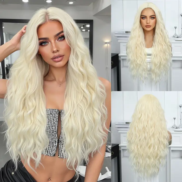 Perruque synthétique bouclée ombrée brun blond pour femmes, raie au milieu, longue, volumineuse, résistante à la chaleur, pour tous les jours, fête, cosplay