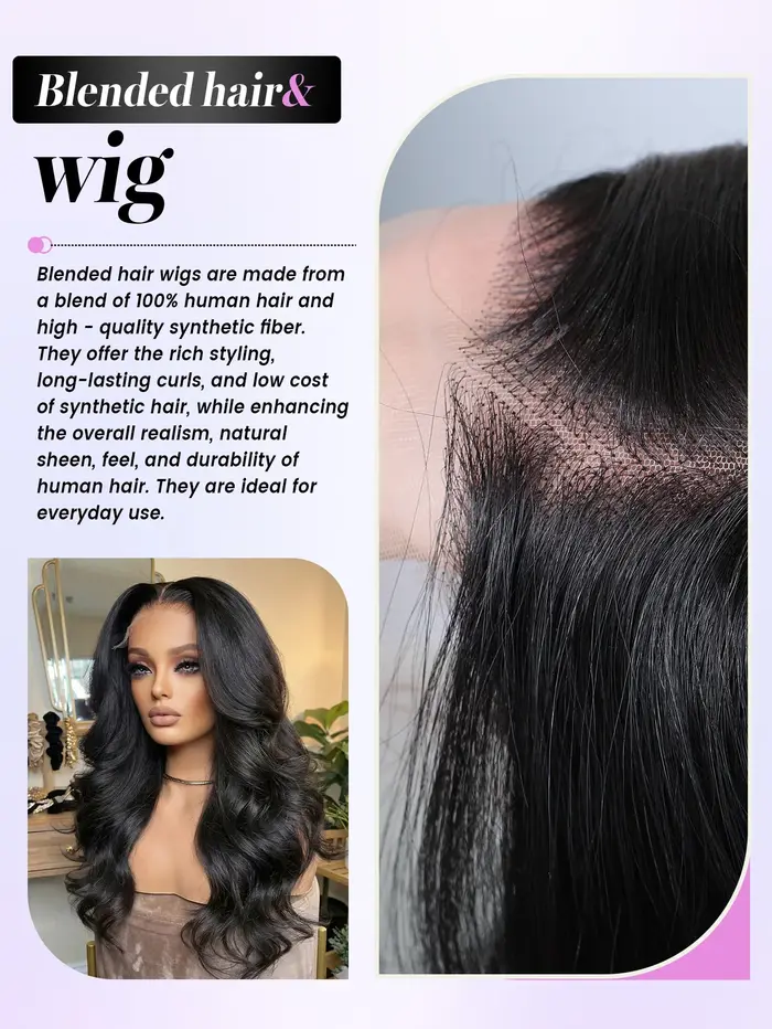 Perruque Lace Front en Cheveux Humains Mélangés et Synthétiques