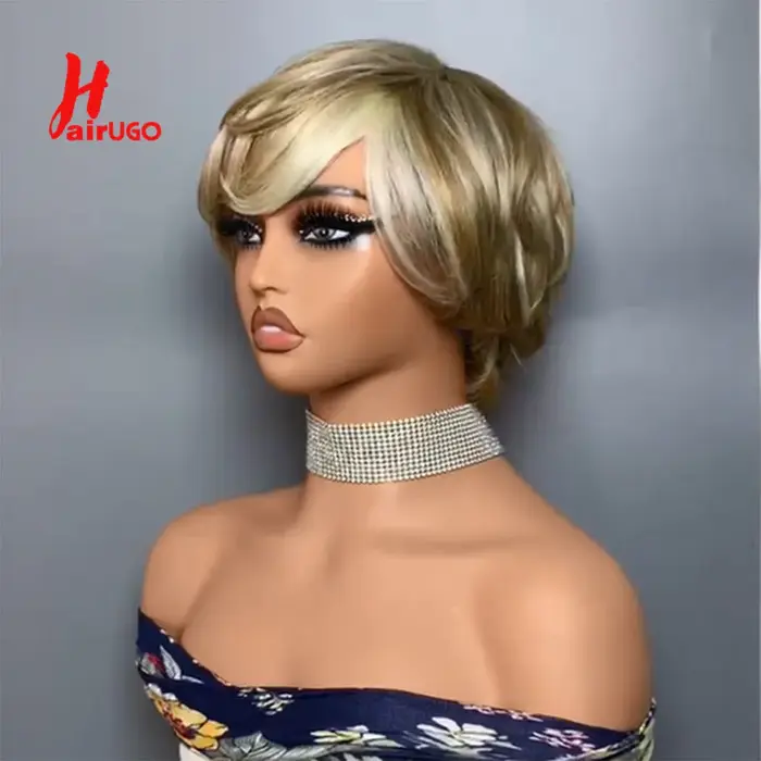 Hairugo-Perruques de cheveux humains droites avec frange