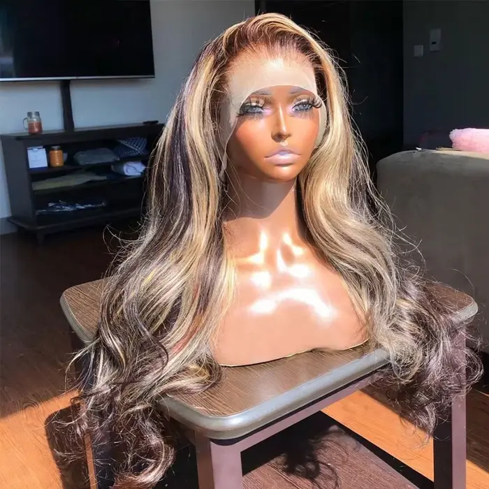 P4/27 miel blond 34 pouces droite dentelle avant perruques mettre en évidence sans colle perruque ch