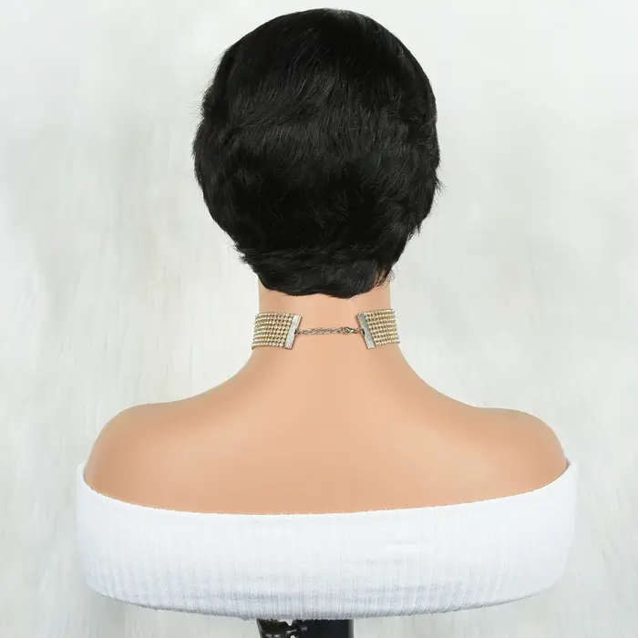 Perruque de Cheveux Humains Courts et Lisses, Coupe Pixie, Faite à la Machine, Bon Marché, pour Femme