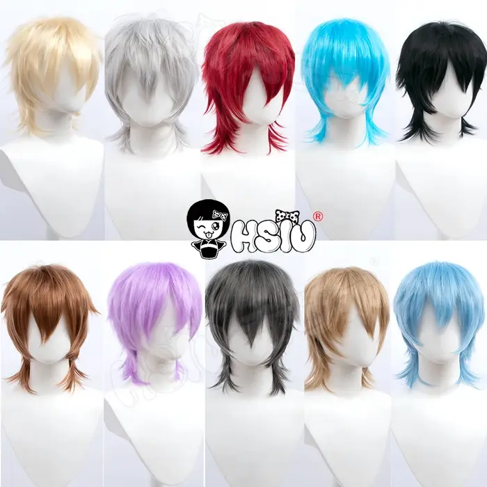 Perruque courte style fluffy, 22 couleurs, « HSIU », noir, blanc, violet, bleu, rouge, perruque de fête, cosplay, perruque synthétique en fibre