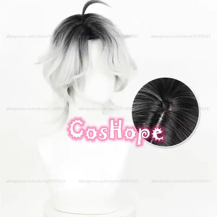 Patient Emil Cosplay perruque 30 cm court noir argent blanc dégradé perruque Cosplay Anime Cosplay p