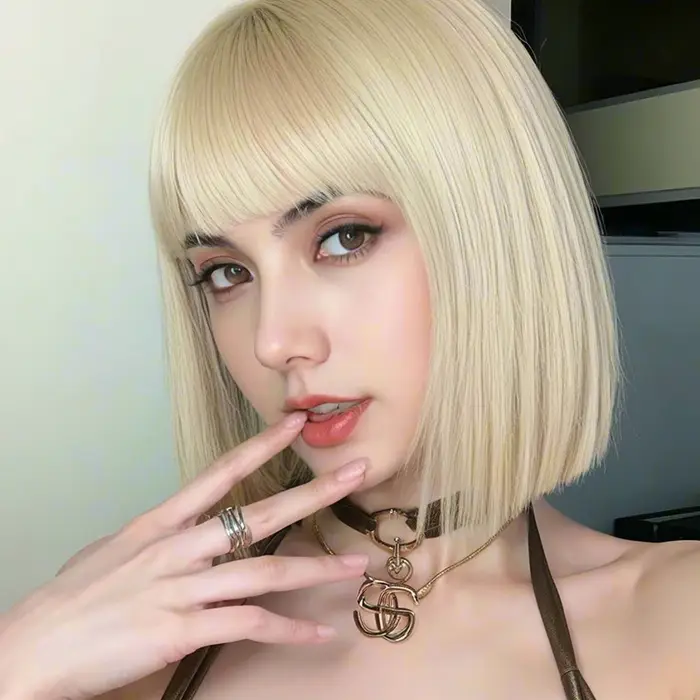 Blonde bangs wig 12 inches