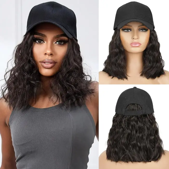 Perruque de chapeau pour femmes, casquette de perruque avec Extensions de cheveux bouclés, chapeau a