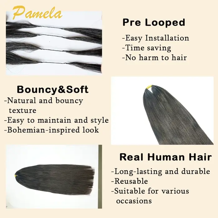 Extensions de cheveux humains au Crochet pré-séparés sans nœuds