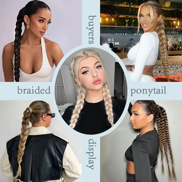Extension de cheveux queue de cheval tressée synthétique avec élastique