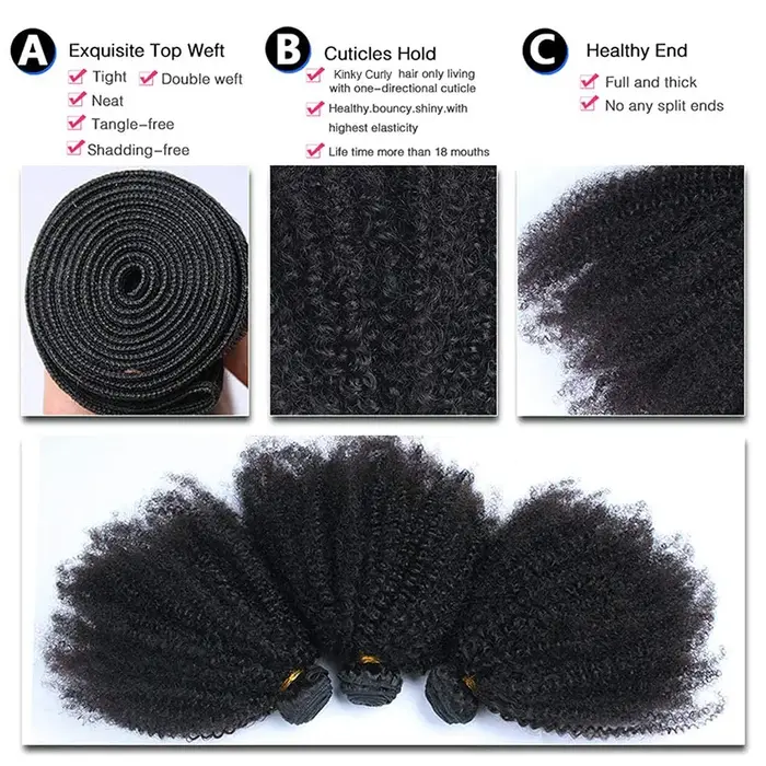 Afro crépus bouclés paquets mongol 1/3 Afro crépus cheveux humains paquets affaire 8-26 "Extensions de cheveux bouclés armure de cheveux humains pour les femmes