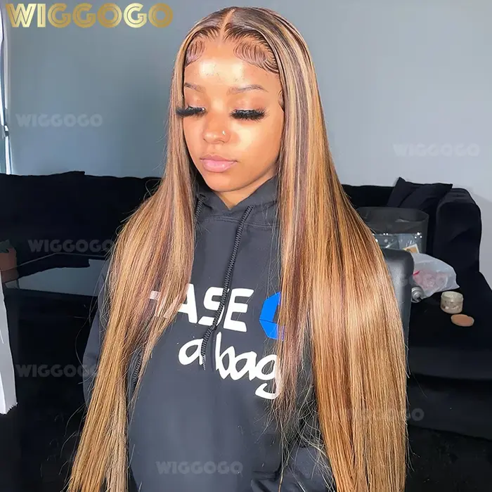 Perruque Lace Frontal Wig naturelle lisse à reflets