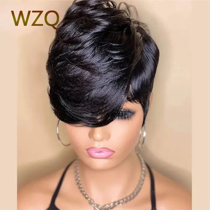 Perruques de cheveux humains droites coupe lutin pour femmes perruque Bob courte couleur naturelle accessoires