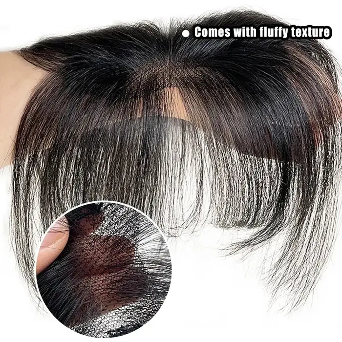 Frange de cheveux humains à clipser avec base en dentelle pour le front et les tempes