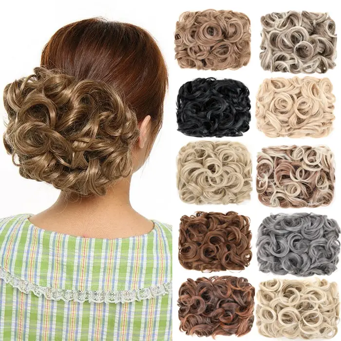 Extension de Chignon synthétique courte et bouclée avec peignes faciles à étirer