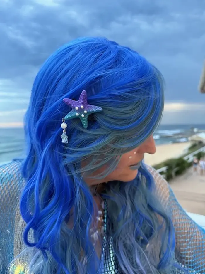 HAIRJOY Perruque synthétique longue ondulée bleu-vert style sirène