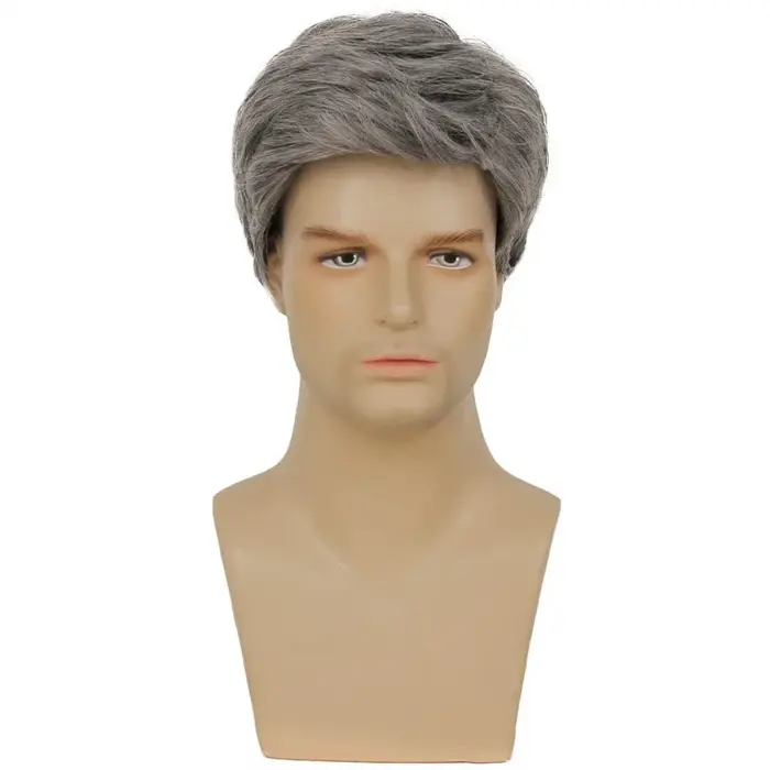 Perruque Courte Synthétique Grise pour Homme