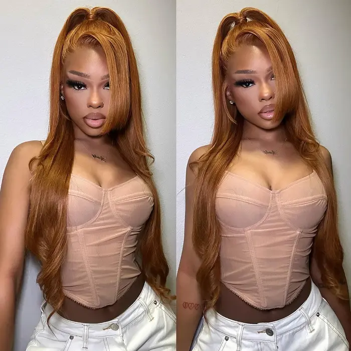 13x6 gingembre blond couleur cheveux humains avant de lacet perruques 180% HD dentelle frontale perr