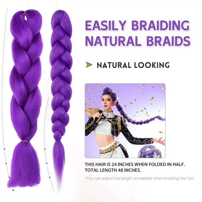 Extensions capillaires synthétiques violettes de 24 pouces