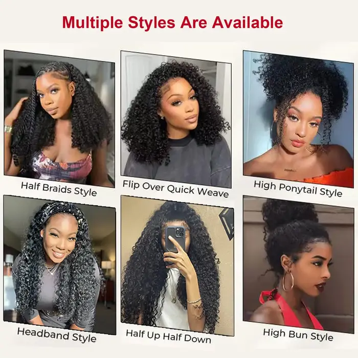 Perruque mi-tête 250% Kinky Curly en cheveux humains