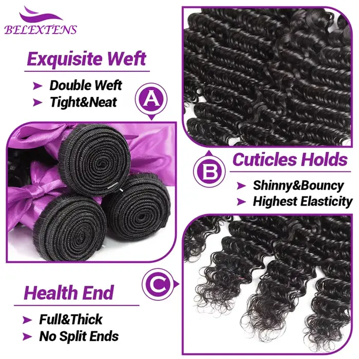 Deep Wave Mèches Avec Closures Deep Wave Tissage Avec Closure 4x4 Closure Tissage Bresilien Deep Cur