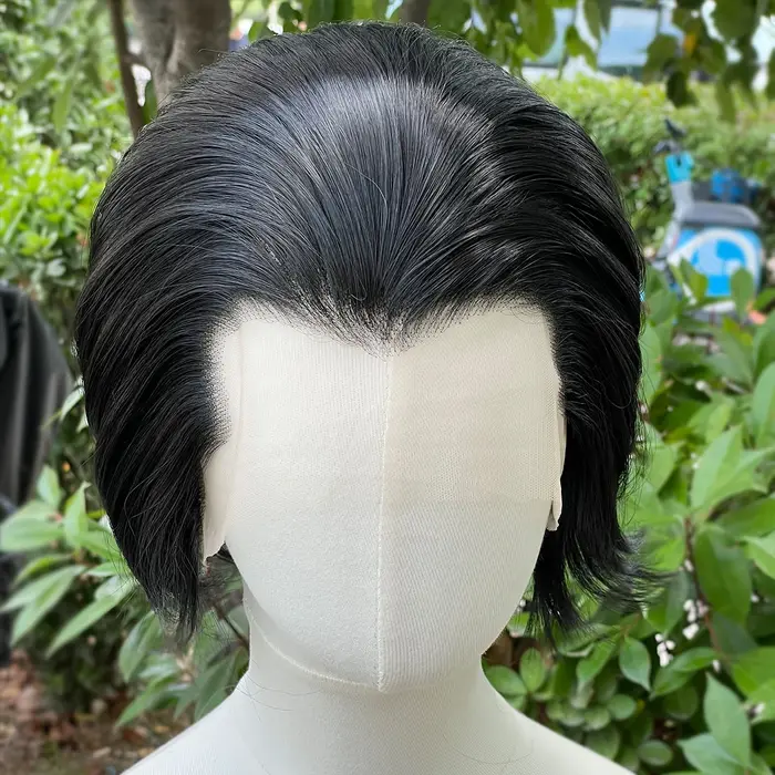 Perruque Lace Front Wig synthétique noire de jais de veuve pour hommes